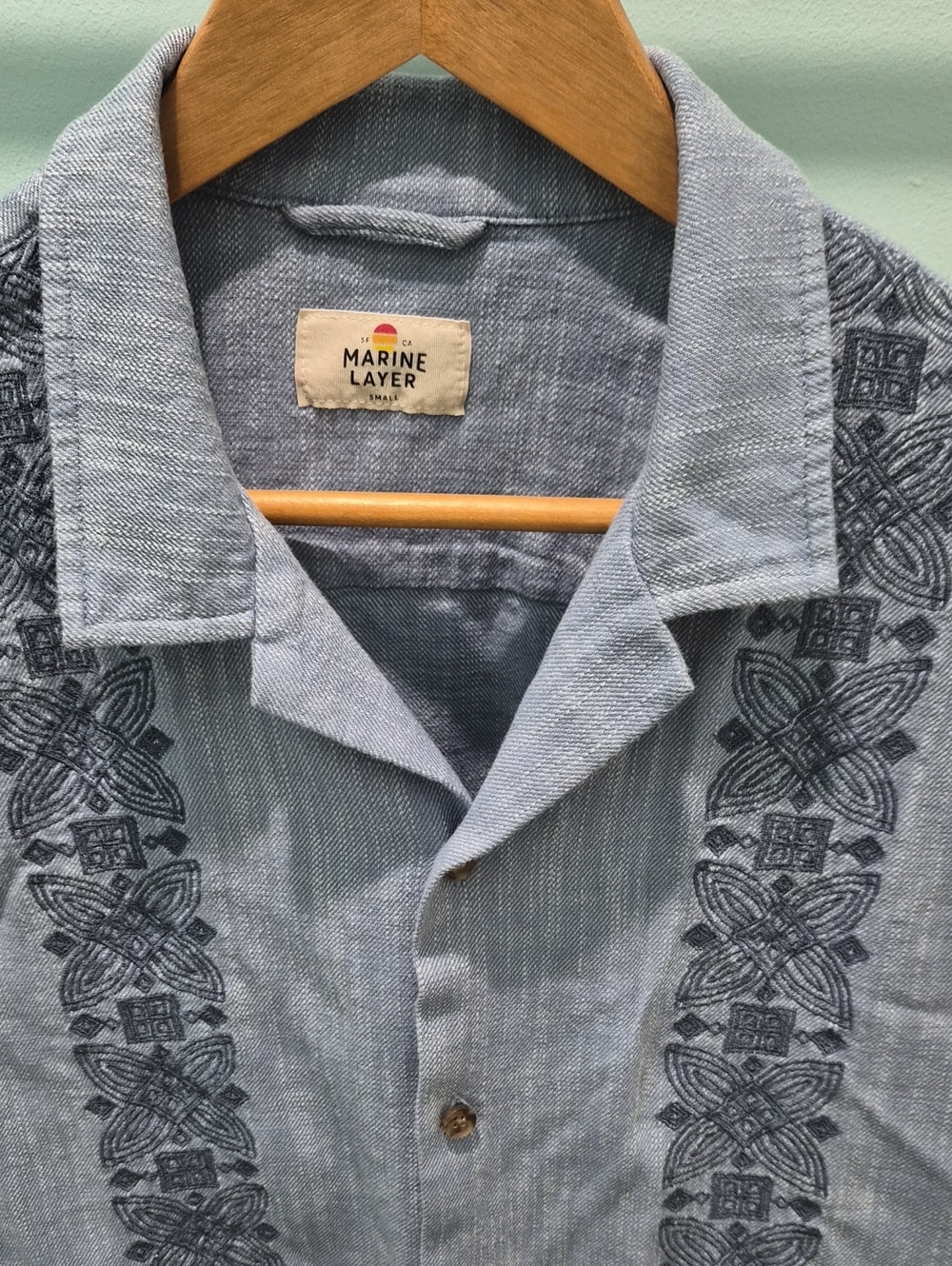 Marine Layer Light Blue Embroidered Lightweight Shirt Jacket